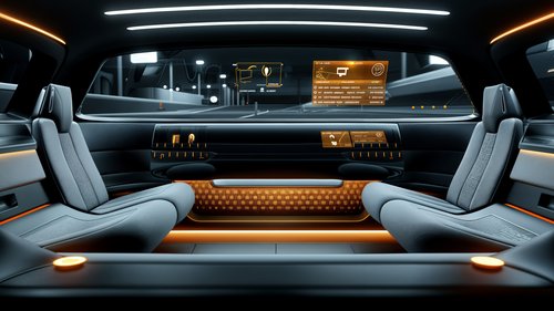 KI-generiertes Bild eines futuristischen Fahrzeuginterieur